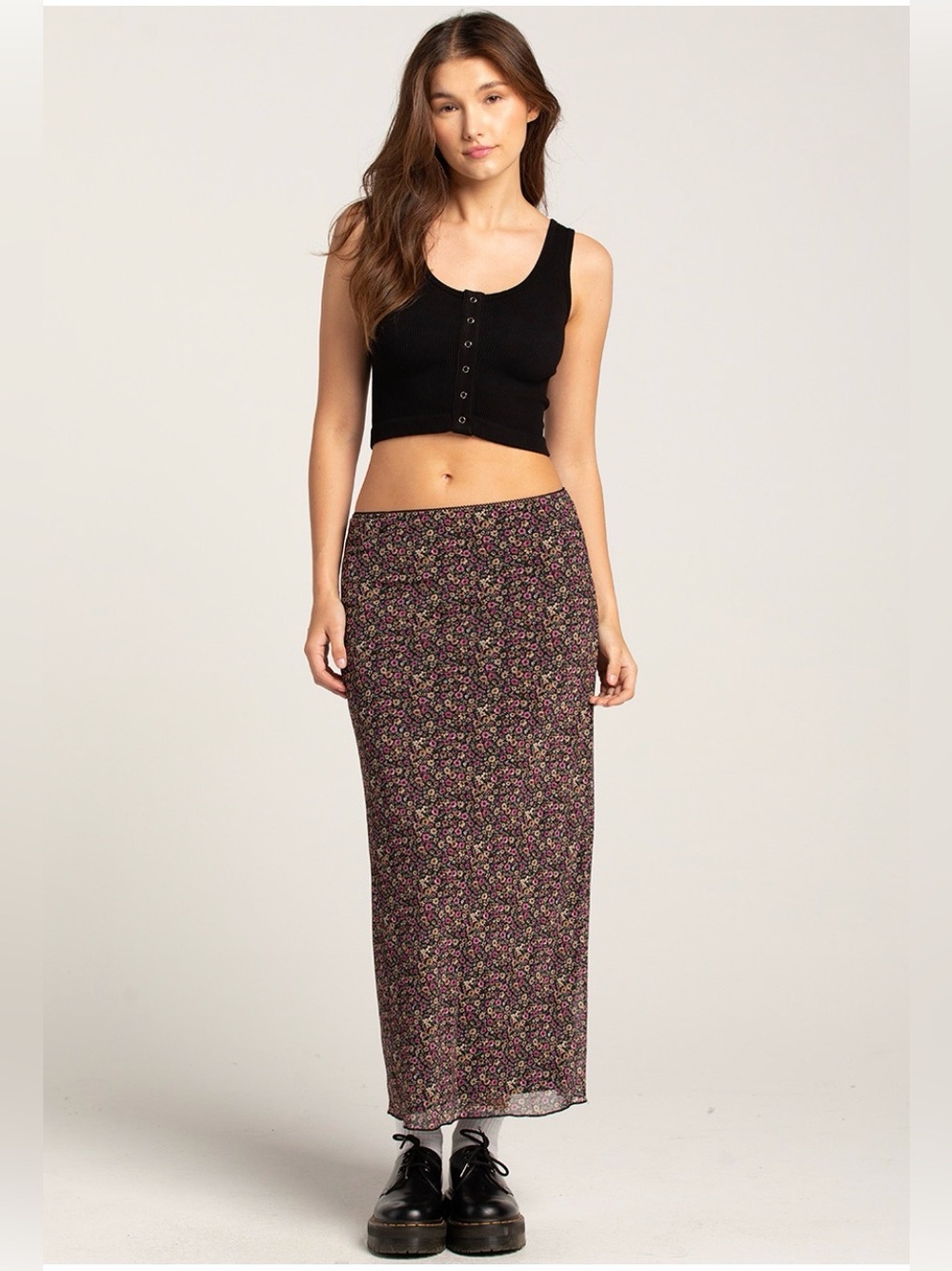 Floral Mesh Skirt - Black Floral
